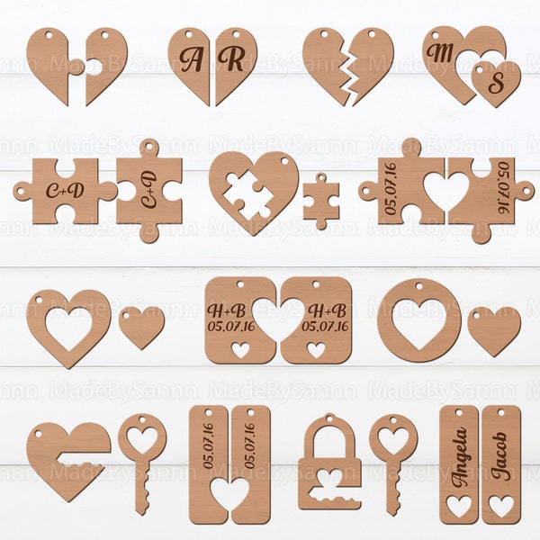 Portachiavi Svg di San Valentino, Portachiavi coppia SVG, San Valentino Glowforge, Taglio laser di San Valentino, Portachiavi in legno, Portachiavi cuore Svg