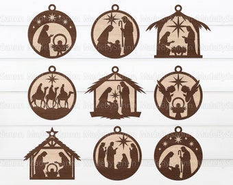 Christmas Nativity Scene Ornaments SVG, Christmas Glowforge SVG, Layered Nativity Svg, Christmas Bauble SVG, Christmas Decor, Laser Cut File