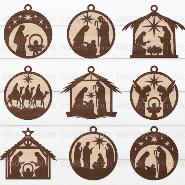 Ornements de scène de la Nativité de Noël SVG, Christmas Glowforge SVG, Nativité en couches SVG, Boule de Noël SVG, Décor de Noël, Fichier découpé au laser