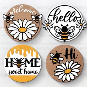 Hello Spring Türhänger Svg, Bienen Türhänger Svg, Hello Spring Rundes Schild Svg, Frühlingspaket Svg, Ostern Glowforge Svg, Home Sweet Home Svg
