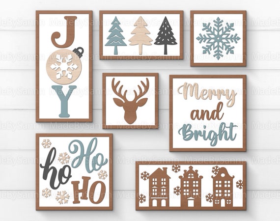 Christmas Sign Svg Bundle, Cute Christmas Mantle Sign Set Svg, Christmas Tree, Reindeer Svg, Snowflake Svg, Glowforge Svg, Tiered Tray Svg