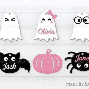 Halloween Tags Svg, Cute Halloween Sign Svg, Ornaments Svg, Halloween Designs Svg, Bat Svg, Pumpkin Svg, Cute Ghosts Svg, Glowforge File
