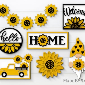 Sunflower Summer Tier Tray Svg, Sunflower Svg Bundle, Glowforge Svg, Laser Cut File, Sunflower Sign Svg, Tiered Tray décor, Welcome Sign Svg