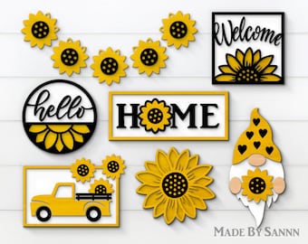 Sunflower Summer Tier Tray Svg, Sunflower Svg Bundle, Glowforge Svg, Laser Cut File, Sunflower Sign Svg, Tiered Tray decor, Welcome Sign Svg
