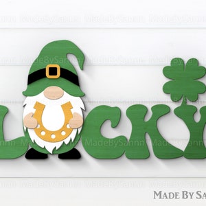 Lucky Gnome SVG, Glowforge Files, Lucky Svg, St Patricks Day Gnome Svg, St Patricks Day SVG, File for CriCut Silhouette, Laser cut, dxf, eps