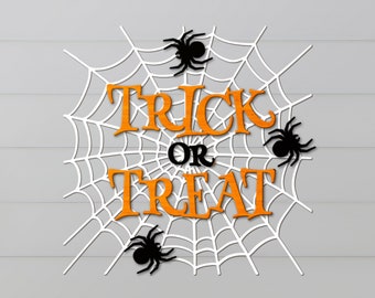 Halloween Trick or Treat svg, Halloween Spiders Web svg, Halloween Laser Cut File, Halloween Door Hanger svg, Halloween Door Sign svg dxf