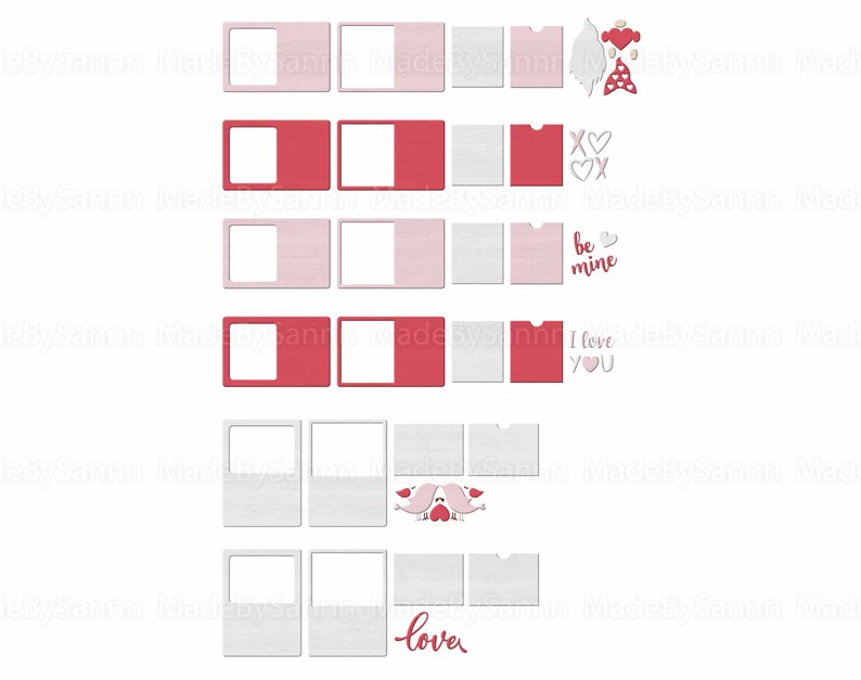 May include: A set of six printable Valentine's Day cards with different designs. The cards feature a variety of romantic phrases, including "be mine", "I love you", and "love".