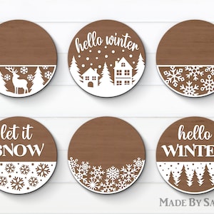 Winter Deur Hanger Bundel SVG, Kerst Deur Hanger, Kerst Deur Ronde, Kerst svg gesneden bestand, Welkomstteken, Vector Bestand, Glowforge SVG