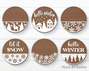 Winter Door Hanger Bundle SVG, Christmas Door Hanger, Christmas Door Round, Christmas svg cut file, Welcome Sign, Vector File, Glowforge SVG