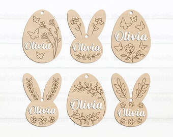 Easter Basket Tags Svg, Personalized Easter Egg Tags, Easter Decor Svg, Easter Laser Cut File, Easter Basket Name Tags, Easter Glowforge Svg