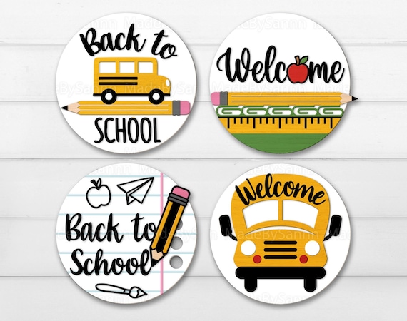 Back To School Door hanger SVG, School Welcome Sign SVG, School Bus Door Hanger, Files For Cricut, Round Door Hanger Svg, Glowforge Svg