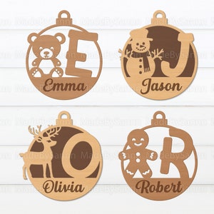 Ornamenti di Natale Svg, Segno natalizio dell'alfabeto, Palline di Natale per bambini, Teddy Svg, Pupazzo di neve Svg, Gingerman Svg, Monogramma Svg, Glowforge