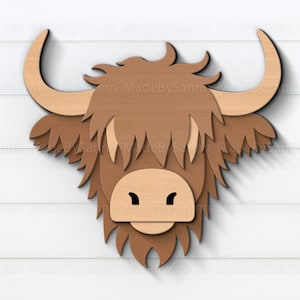 Svg mucca Highland carina, Svg mucca Highland a strati, Svg Glowforge, taglio laser, file per Cricut, Svg mucca a pelo lungo, silhouette, mucca tagliata al laser