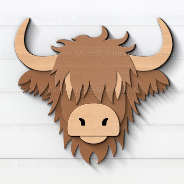 Cute Highland Cow Svg, Layered Highland Cow Svg, Glowforge SVG, Laser Cut, File For Cricut, Long Hair Cow Svg, Silhouette, Laser Cut Cow