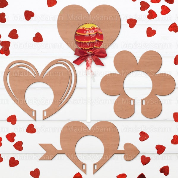 Valentines Lollipop Sucker Holder Svg, Holder Cricut Silhouette, Glowforge Svg, Laser Cut File, Cadeau Saint-Valentin, Valentine meunier titulaire svg