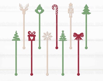 Cute Christmas Stir Swizzle Sticks SVG, Christmas Drink Stirrers SVG, Glowforge Svg, Xmas Svg, Winter Svg, File For Cut, Christmas Decor