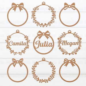 Kerst naam ornamenten SVG bundel, kerstborden SVG, kerstboom decor, kerstbal SVG, kerst decor, laserbestand, Glowforge SVG