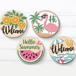 Zomer deur hanger SVG, zomer ronde teken SVG, ronde deur hanger SVG, boerderij zomer deur decor, Flamingo SVG, watermeloen teken SVG DXF