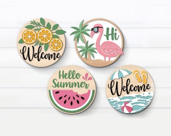 Summer Door Hanger Svg, Summer Round Sign svg, Round Door Hanger Svg, Farmhouse Summer Door Decor, Flamingo Svg, Watermelon Sign svg dxf