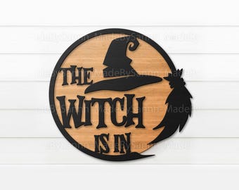 魔女が中にいる svg、ハロウィン ドア ハンガー svg、ハロウィン ドア サイン svg、ハロウィン サイン Glowforge、ハロウィン レーザー カット ファイル、ハロウィン dxf