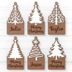 Etichette regalo per albero di Natale in formato Svg, Etichette di Natale in formato Svg, Etichette per albero in formato Svg, Taglio laser in formato Svg, Natale Glowforge in formato Svg, Albero di Natale in formato Svg, Regalo di Natale