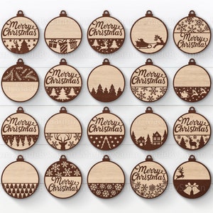 Pacote Svg de enfeites de Natal, enfeites de Natal SVG, enfeites de Natal Svg, corte a laser, arquivos Glowforge, enfeites de árvore de Natal
