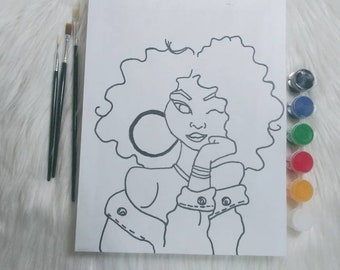 Gina girl Predrawn Canvas Kit/ Paint & Sip Canvas Kits/ Paint Night/ 8x10 Canvas
