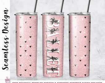 Ballet Tumbler Wrap PNG Add Name Pink Glitter 20 oz Tumbler Sublimation Design Template Straight/Tapered Digital Download PNG Ballerina Gift