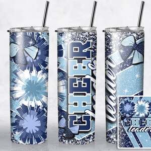 Navy Light Blue Cheerleader Tumbler PNG 20oz Skinny Tumbler Sublimation Template Straight Tapered Design Digital Download Cheerleader Gift