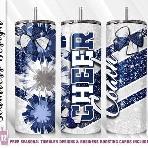 Cheer COACH Tumbler Wrap Tumbler PNG 20oz Skinny Tumbler Sublimation Template Straight Tapered Design Digital Download Navy Cheer Coach Gift