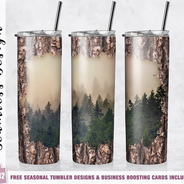 Forest Tumbler Wrap Woodland Style 20 oz Skinny Tumbler Sublimation Template  Straight/Tapered Design Digital Download PNG Backpacker Gift
