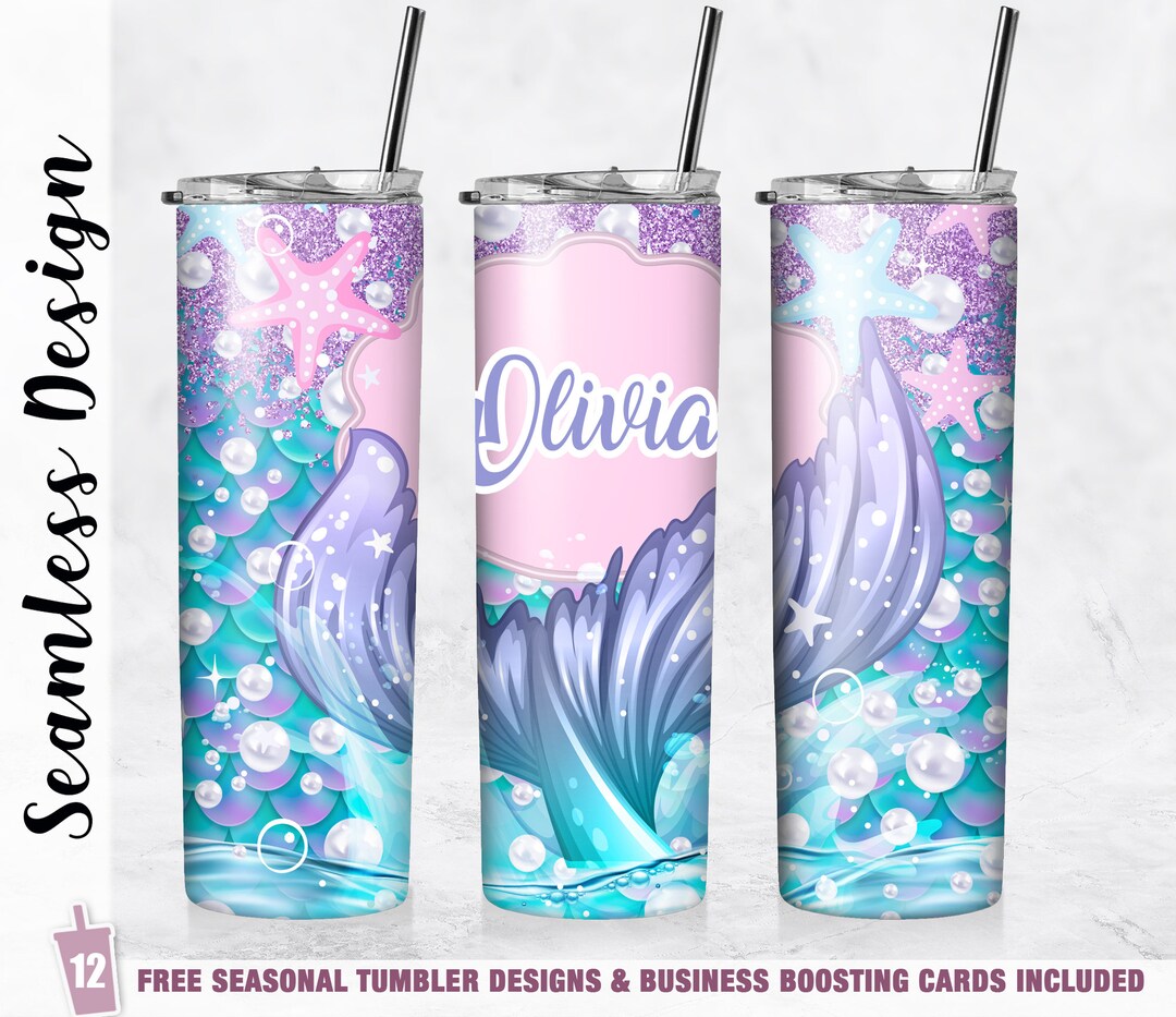 Personalized Mermaid Tumbler Wrap PNG 20 Oz Skinny Tumbler Sublimation ...