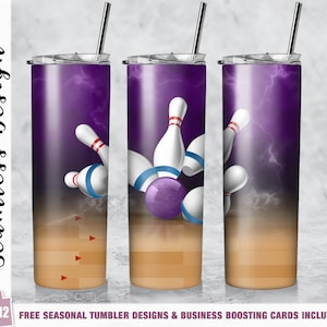 5 Pin Bowling PNG Bowling Strike PNG 20 oz Skinny Tumbler Sublimation Design Template Straight / Tapered Design Digital Download PNG