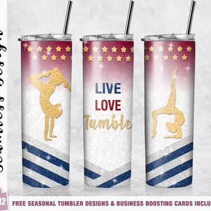 Gymnastic tumbler wrap Live Love Tumble 20 oz Skinny Tumbler Sublimation Design Template  Straight/Tapered Download PNG Gymnast Gift Girl
