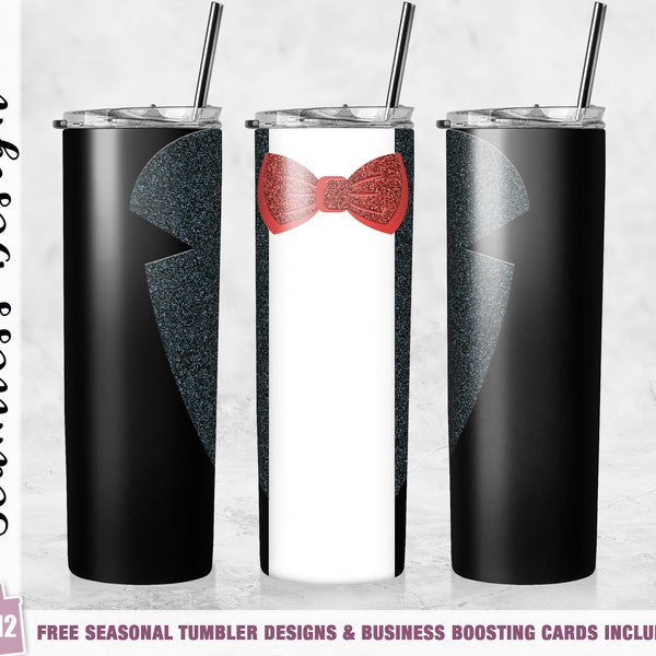 Personalized Mr Tuxedo Groom Red Black/ Prom 20 oz Skinny Tumbler Sublimation Design Template Straight/Tapered Design Digital Download PNG