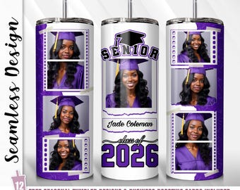 2026 Graduation Tumbler Wrap PNG, Purple Photo Design (Digital Download)