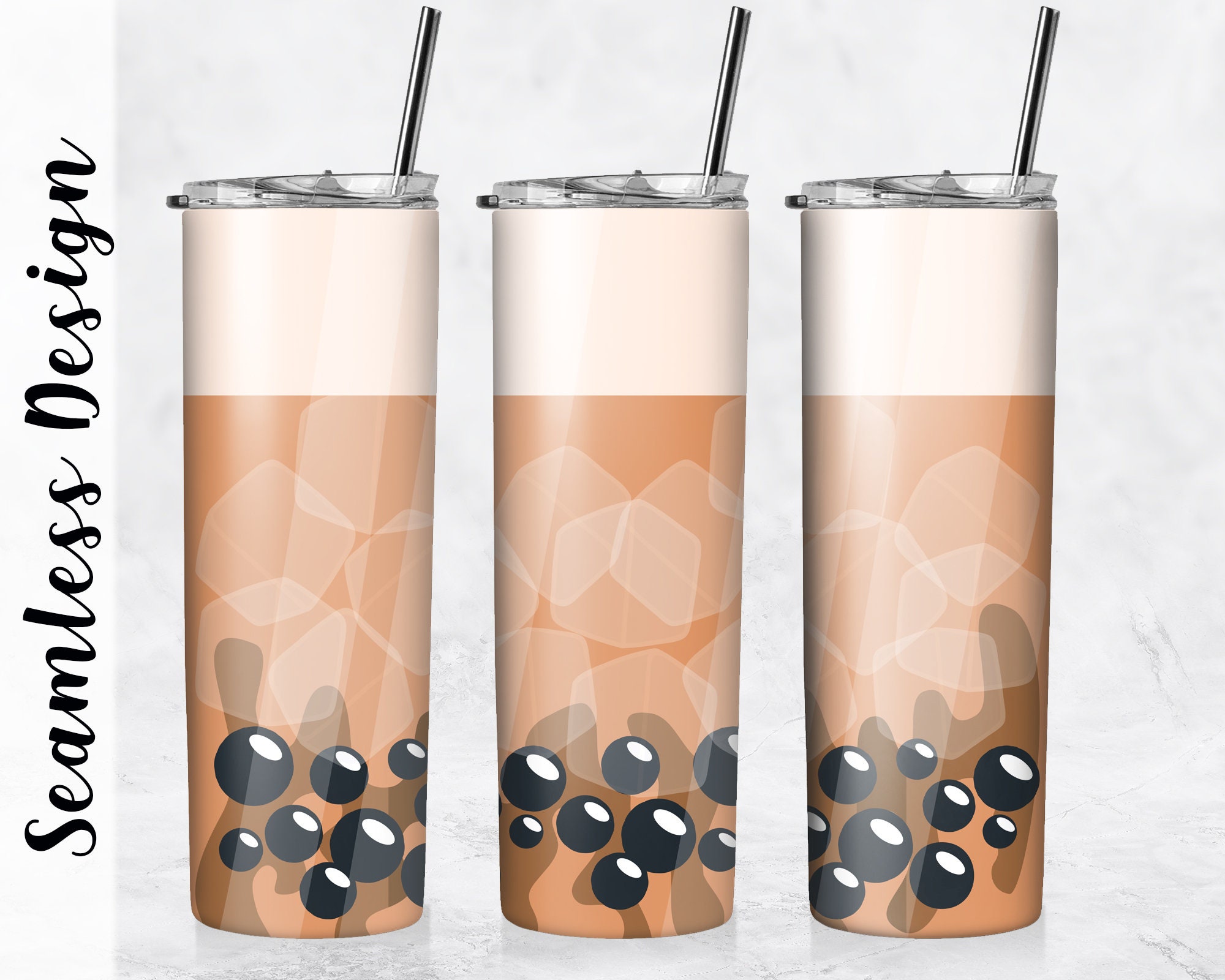 Boba Tumbler Wrap PNG Bubble Tea Cup 20oz Skinny Tumbler Etsy