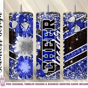 Cheer Tumbler Wrap Schwarzer Cheer Tumbler PNG 20oz Skinny Tumbler Sublimationsvorlage StraightTapered Design Digitaler Download Blauer Beifall Geschenk