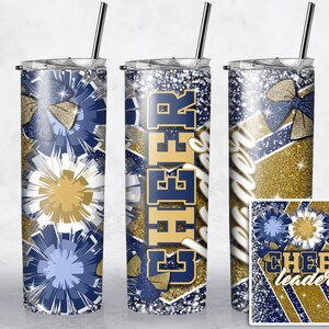 Navy Cheer Tumbler Wrap Gold Cheerleader Tumbler 20 Unzen Skinny Sublimationsvorlage Gerade Verjüngung Design Digitaler Download Cheerleader