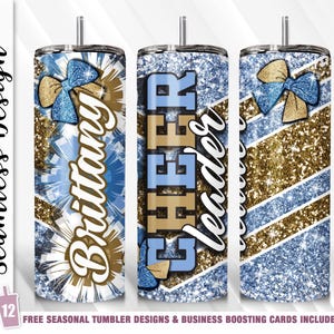 Cheer Tumbler Cheerleader Wrap 20 Unzen Skinny Tumbler Sublimationsvorlage Gerade Verjüngung Design Digital Download Hellblau Jubeln Geschenk