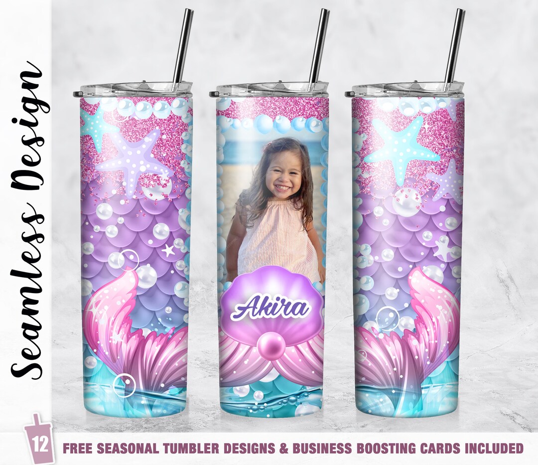 Mermaid Photo Tumbler Wrap PNG 20 Oz Skinny Tumbler Sublimation Design ...