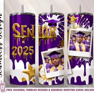 2025 Senior Graduation Photo Tumbler Wrap PNG 20oz Skinny Tumbler Sublimation Design Template Straight/ Tapered Graduation Gift Graduate
