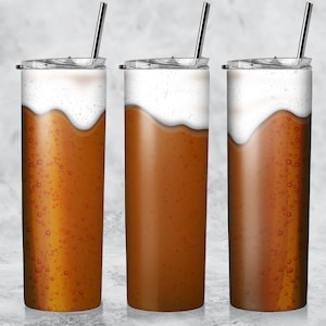 Dark Beer with Foam Wrap - 20 oz Skinny Tumbler Sublimation Design Template Straight and Tapered Design Digital Download PNG