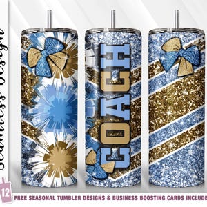 Coach Tumbler Wrap 20 oz Skinny Tumbler Sublimation Template Straight Tapered Design Digital Download Light Blue Cheer Coach Gift