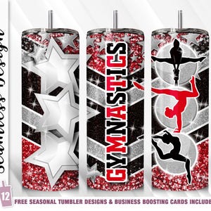 Gymnastics Tumbler Wrap PNG Add Name Gymnast Template 20 oz Skinny Tumbler Wrap Sublimation Red Black Gymnast Gift for Her Gymnastics Gifts