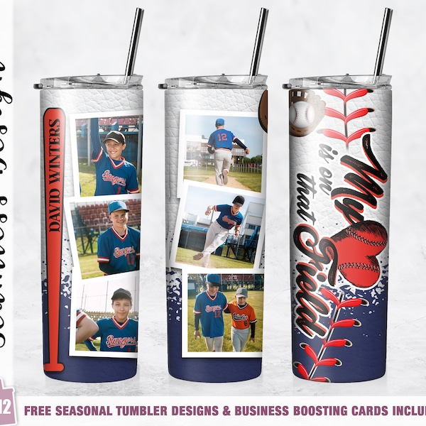 Baseball Photo Tumbler Wrap PNG 20 oz Skinny Tumbler Sublimation Template Straight Tapered Digital Design Download PNG Baseball Mom Gift