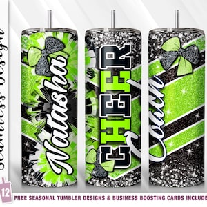 Cheer COACH Tumbler Wrap Tumbler PNG 20oz Skinny Tumbler Sublimation Template Straight Tapered Design Digital Download Lime Cheer Coach Gift