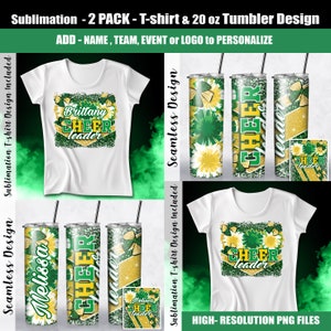 Cheer NAME T SHIRT Green Yellow Sublimation Blank Name Design and Tumbler Design 20 oz Skinny Tumbler Wrap  Cheer Tumbler Cheer Team Gifts