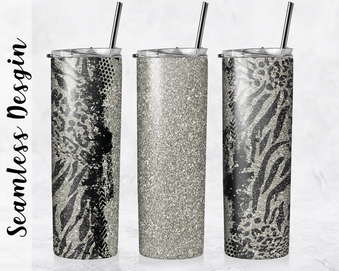 20 Oz Skinny Tumbler Sublimation Design Template tiger Cheetah Glitter ...
