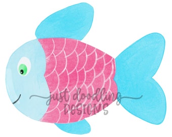 Watercolor Girl Fish Clipart - Watercolor Fishing Clipart - PNG Digital Design - Instant Download - For sublimation inkjet or printables
